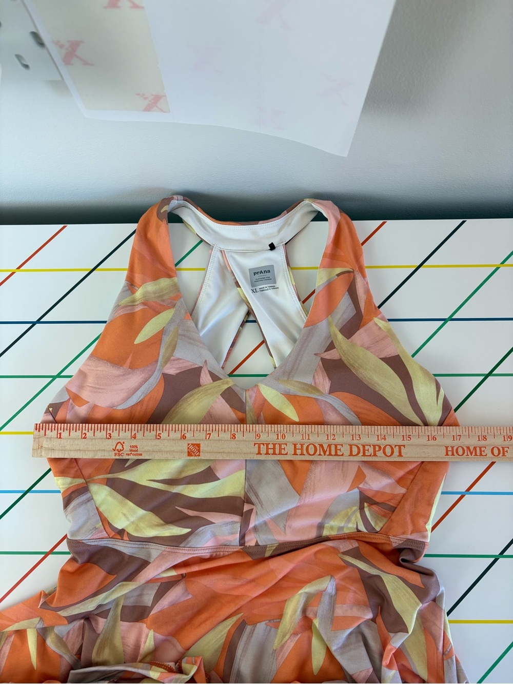 PrAna Saxon Dress XL Orange Leaf Print Asymmetrical Midi EUC Tropical Coastal - Picture 10 of 12